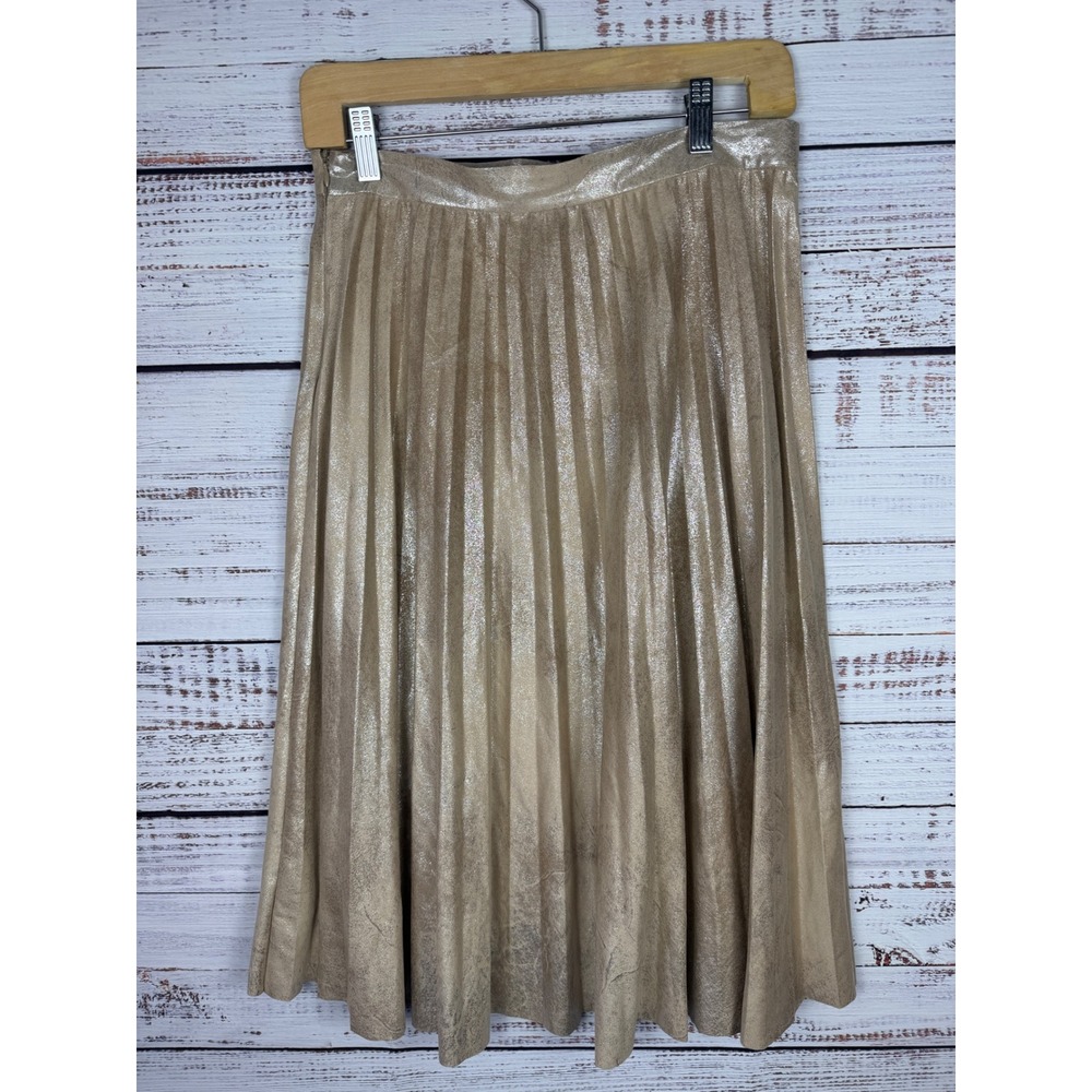 Maeve Metallic Pleated Midi Skirt Champagne Taupe S - Picture 2 of 6